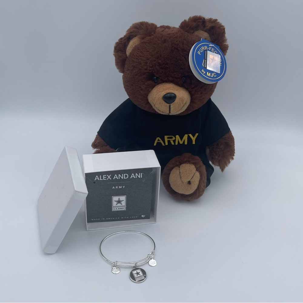 US Army Bear Plush & Alex and Ani Bracelet Gift Set Military Gift‎